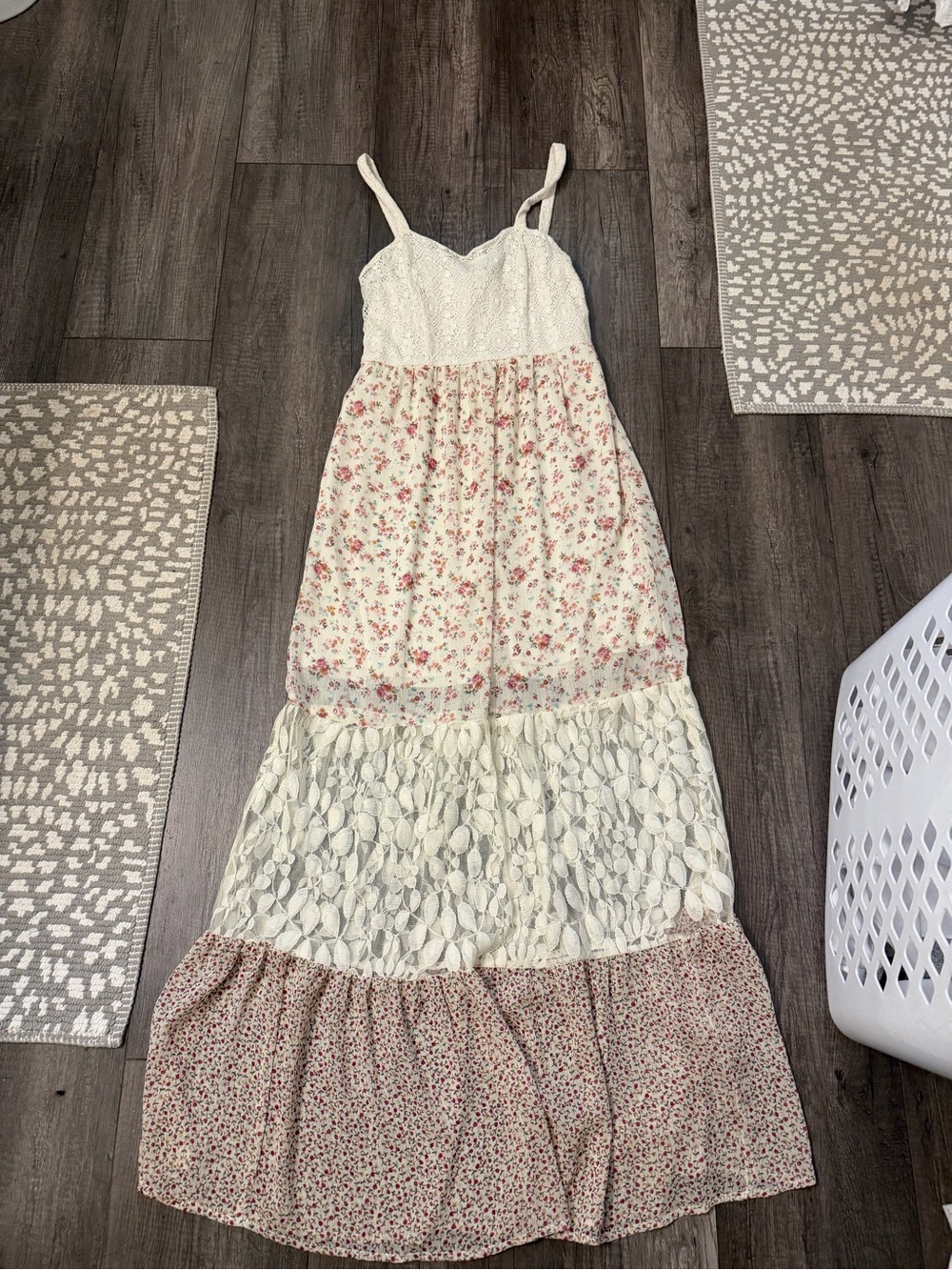 Mossimo Supply Co. Cream Maxi Dress with Pink Floral Tiering